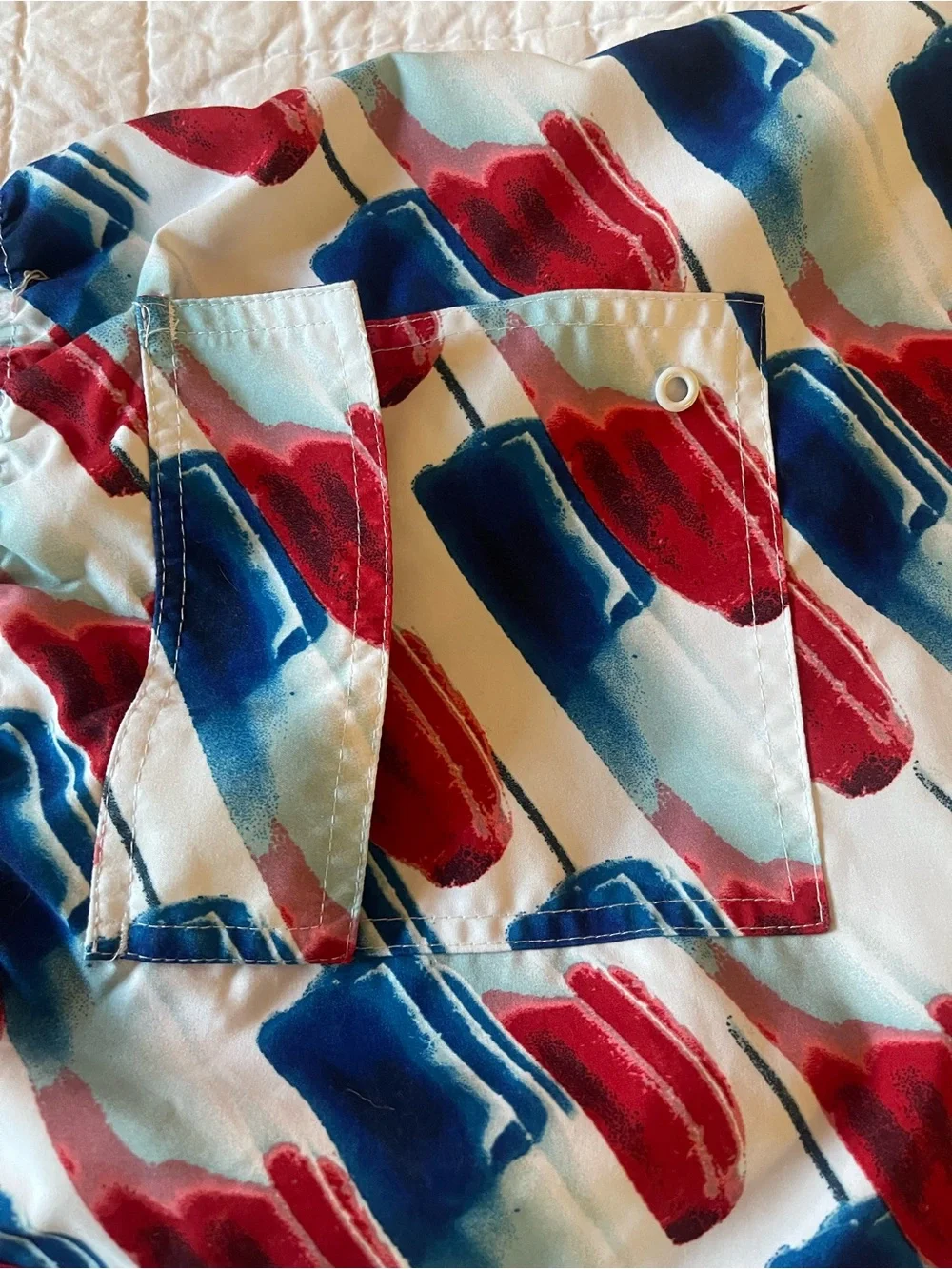 Arizona Jean Company White Swim Trunks with Red and Blue Popsicle Print